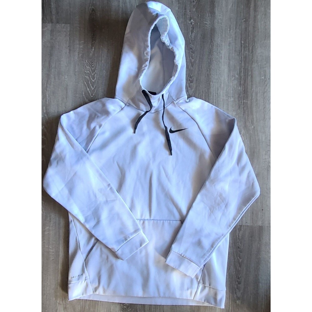 Nike Dri-FIT Hoodie Mens L White Gray Pullover Training Performance Athletic